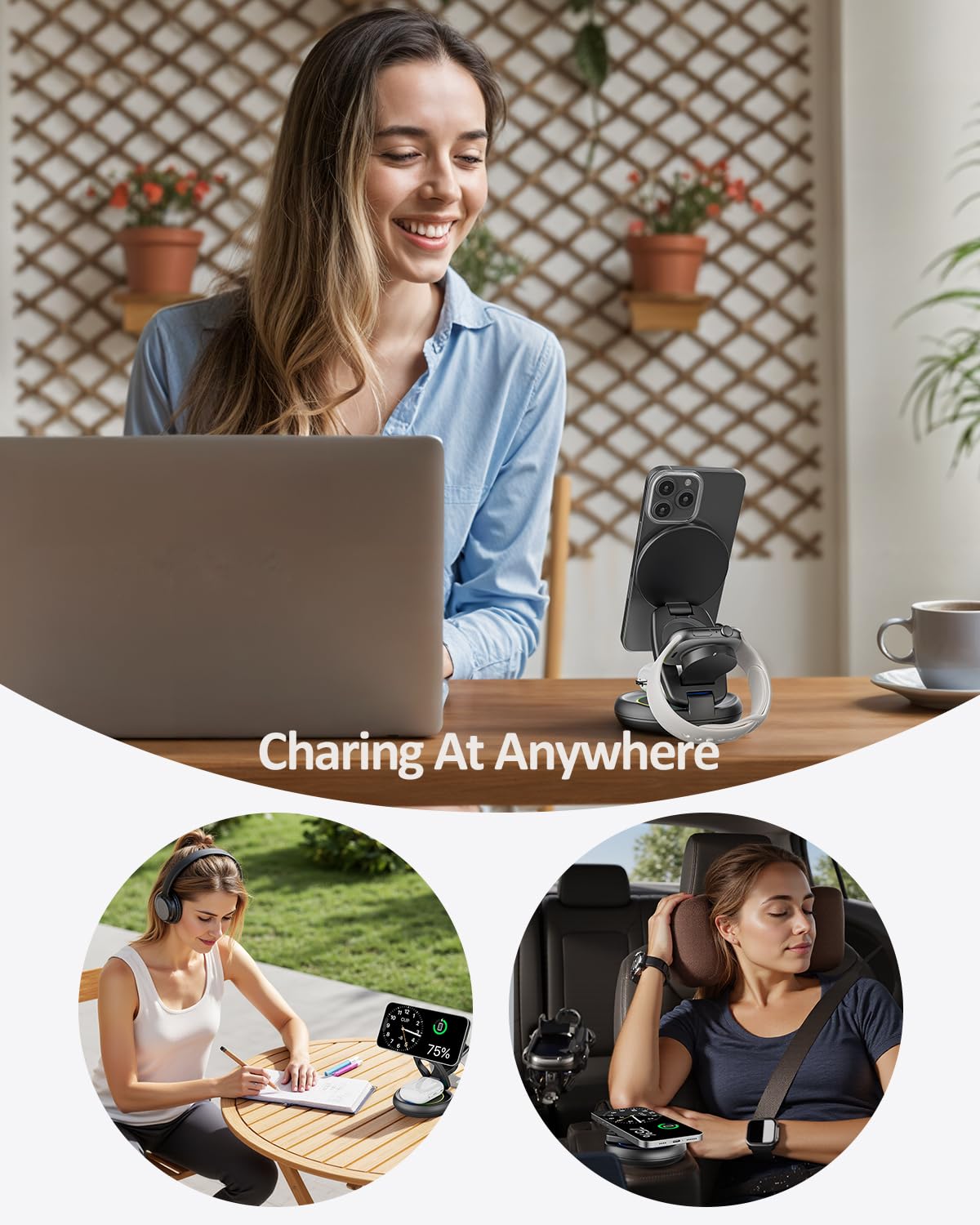 Stacja ładująca 3 w 1 do urządzeń Apple, indukcyjna stacja ładująca do iPhone 16 15 14 13 12 11 Pro Max, do Apple Watch 10/9/Ultra/8/7/6/SE/5/4/3, do AirPods Pro 4 3 2