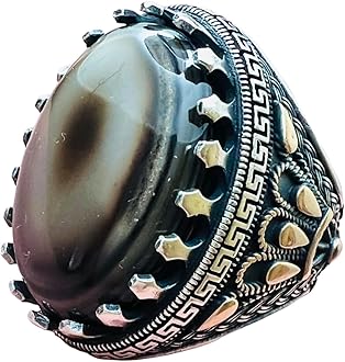 Natural Large Yemen Sulaimani Devil Eye Yemeni Agate Yemen Aqeeq for Ring Natural Yemen Agate Stone 925 Sterling Silver Men's Ring عقیق یمانی (7)