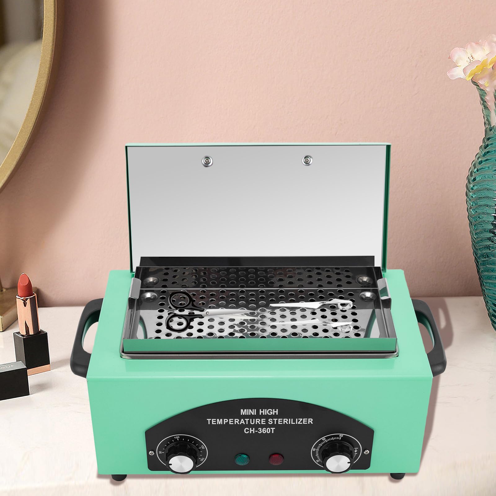 MINRS Sterylizator gorącym powietrzem, sterylizator wysokotemperaturowy, 300 W, 220°C, sterylizator z regulowanym timerem, do narzędzi do paznokci, kosmetyków, pielęgnacji stóp, salonu piękności,