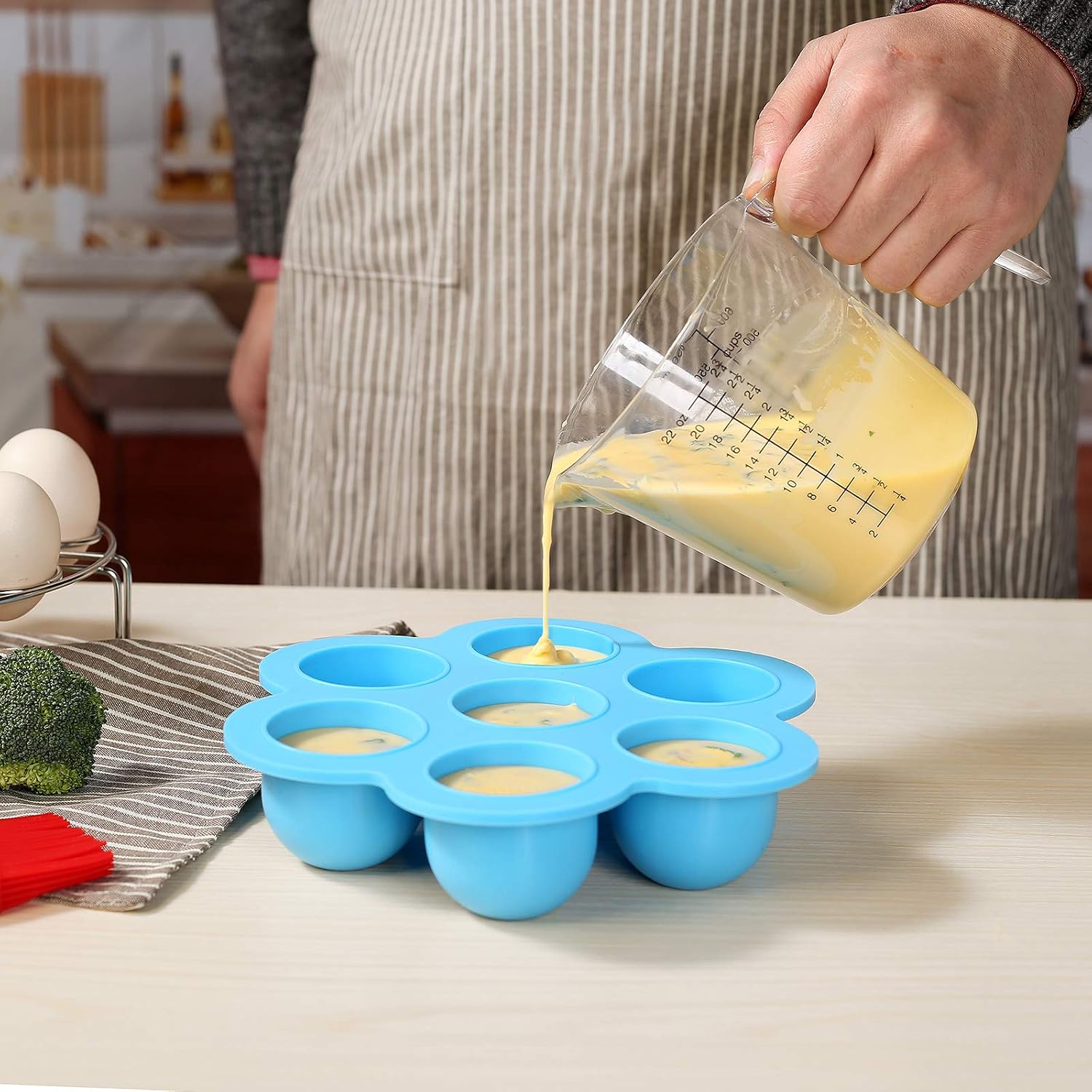 2 Mini Egg Bites Tray for 3 qt Instant Pot Accessory - Silicone Steamer with Handles Included for Easily Taking the Tray Out the Hot Pot (Red Steamer)