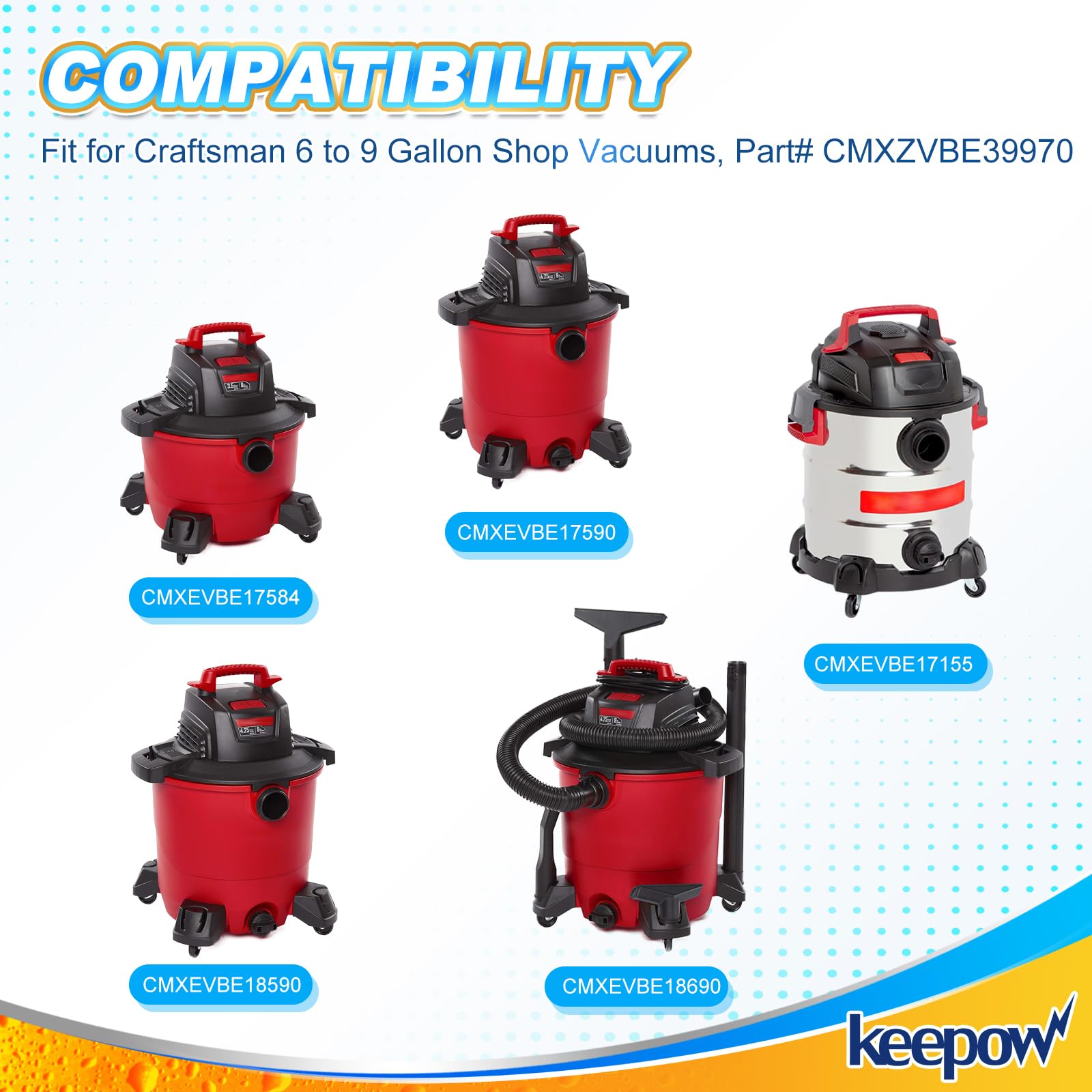 KEEPOW 39970 Shop Vac Bags for Craftsman 6 and 9 Gallon Wet/Dry