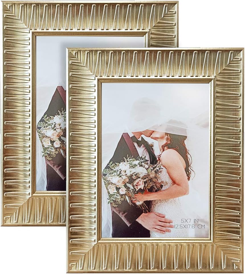 ArtbyHannah 5×7 Gold Picture Frames Set of 2, Ornate Vintage Golden Photo Frames…