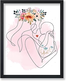 Poster Master Mother and Baby Poster - Family Print - Mother's Day Art - Line Drawing - Flower Design - Chic Boho Style - Abstract & Aesthetic Decor - Living Room or Bedroom - 8x10 UNFRAMED Wall Print