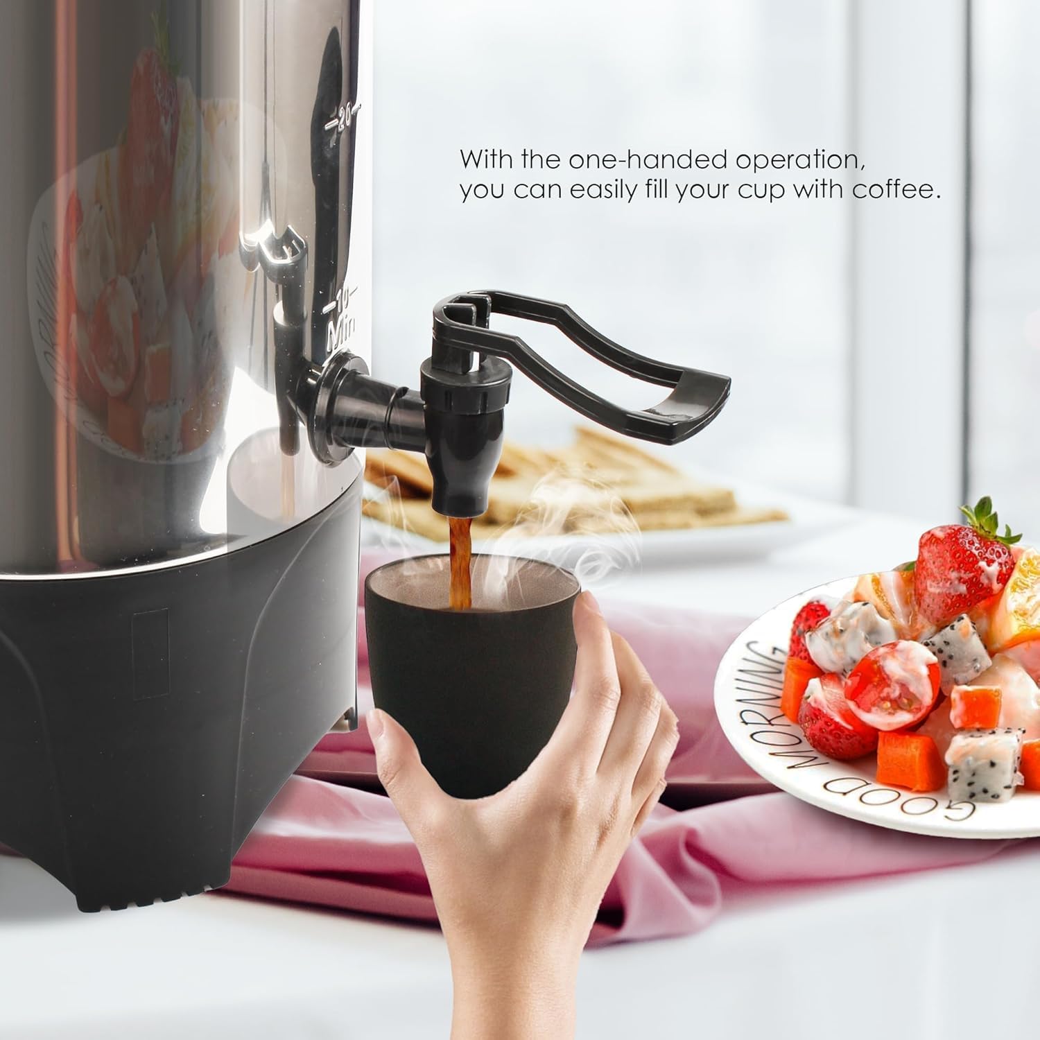 lkoewqzamx Industrial Coffee Maker, 30 Cup Stainless Steel Coffee Urn, Percolator Tea Maker Machine, Hot Water Dispenser, Steam Hole, Easy To Use, Fast Heating