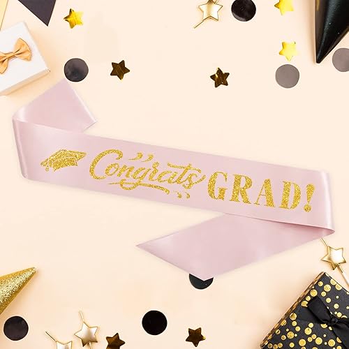 Miniatura 3 de PYQWA Congrats Grad - Banda con purpurina de oro rosa, banda de manchas para fiesta de graduación 2025 – Finally Graduated We So Proud of You –