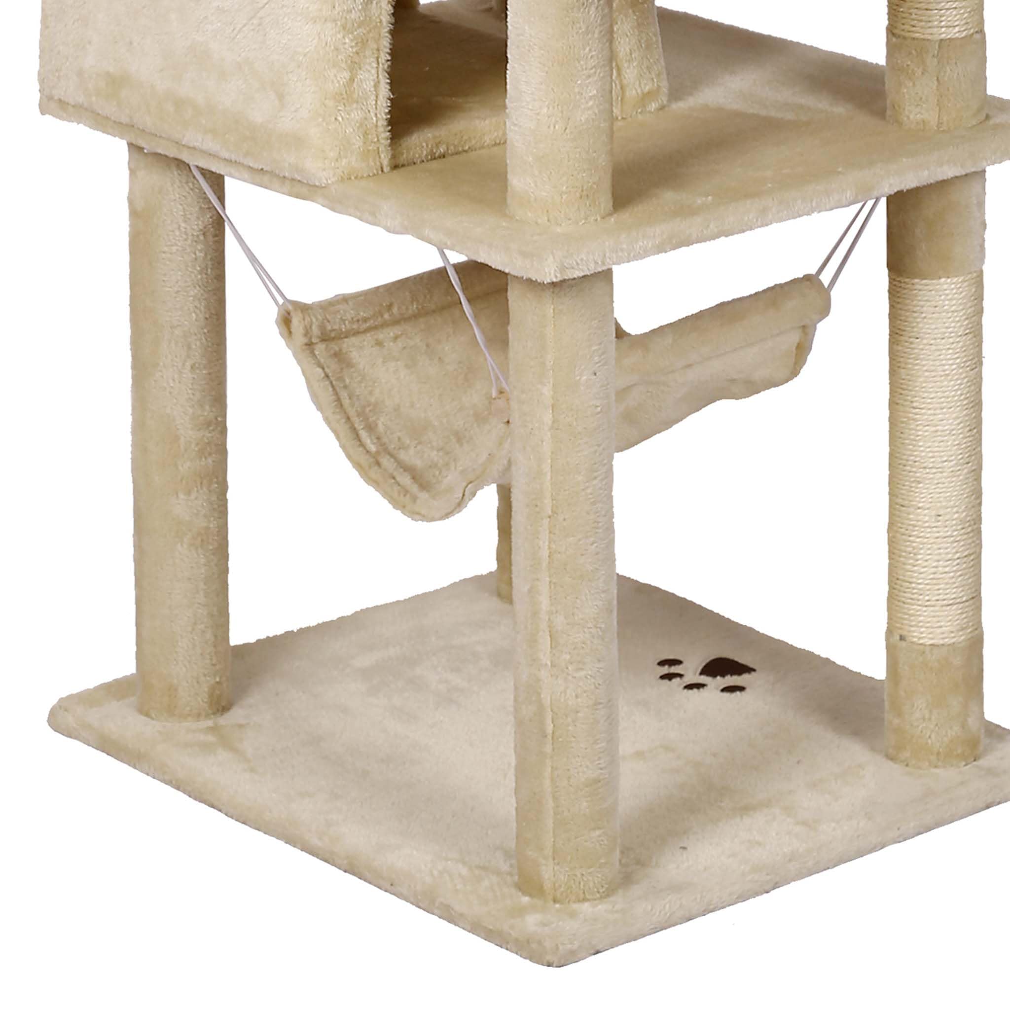 Árbol rascador Beige 172 cm diseñado con Huella de Gato Postes, hamacas, Cuevas y Bolas de Juego