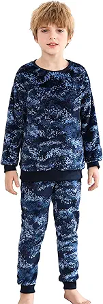 V.&GRIN Boys Girls Fleece Pajamas, Soft Cozy Pullover Sweatshirt Pants Set for Kids 7-16 Years