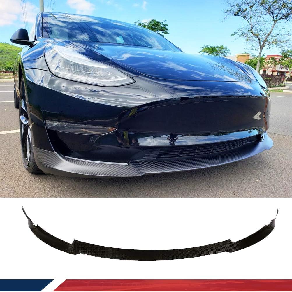Matt Model 3 Real Carbon Fiber Front Lip for Tesla Model 3 Air Dams Compatible Model 3 Front Bumper 2016-2022 Factory Outlet (Matte Carbon)