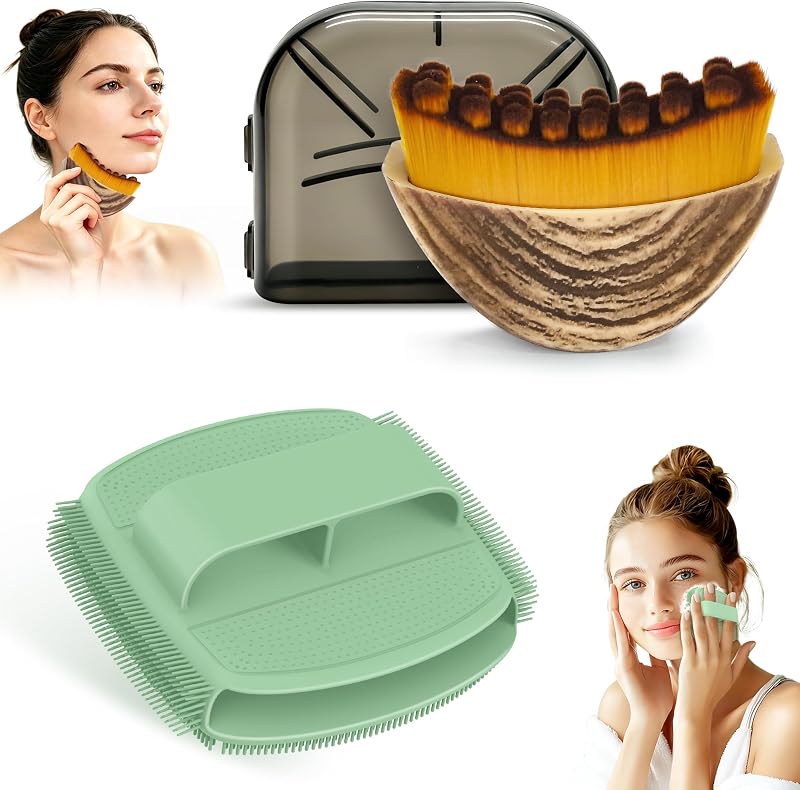 Conjunto GEENOA com escova facial de silicone e escova para contorno, Verde
