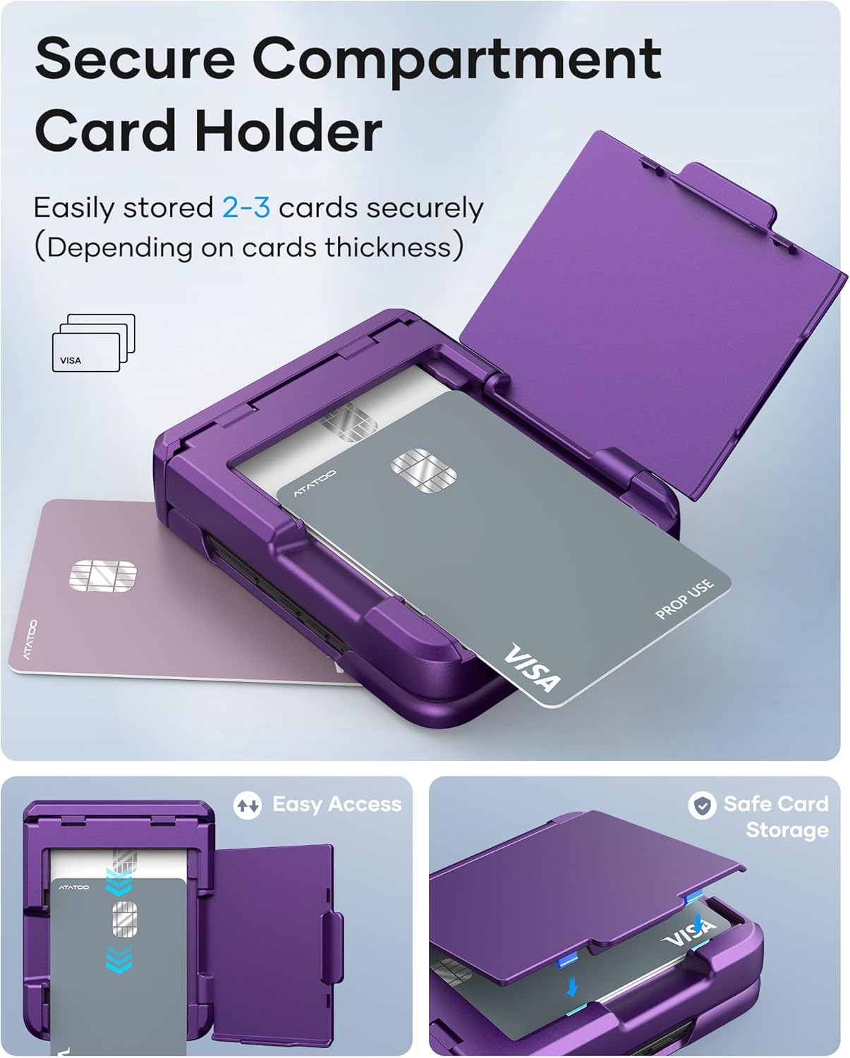 ATATOO for Motorola Razr 2025 Case, Built-in Card Holder (Store 3 Cards) & Hinge Protection & HD Screen Protector, Military Grade Protection, Hard Wallet Phone Case for Moto Razr 2025, Dark Purple