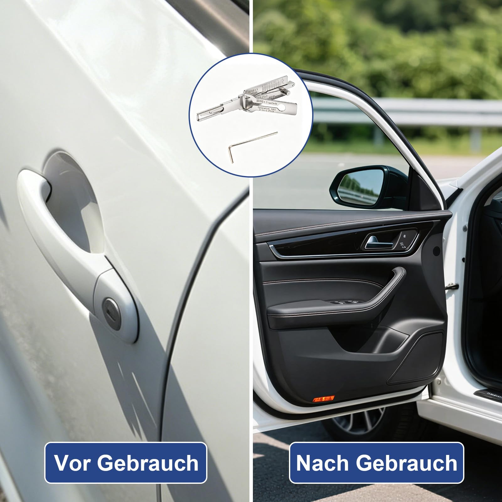 HU66 2-in-1 Lock Pick – Lishi Decoder aus Edelstahl für Auto-Schließzylinder, Lockpicking Set mit Drehwerkzeug, 11,3×2,2 cm, für Schlüsseldienst & Notöffnung