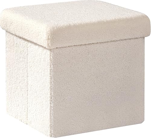 PINPLUS Cubo otomano plegable, otomano de almacenamiento de tela de terciopelo blanco, reposapiés para sala de estar, dormitorio, entrada, oficina,