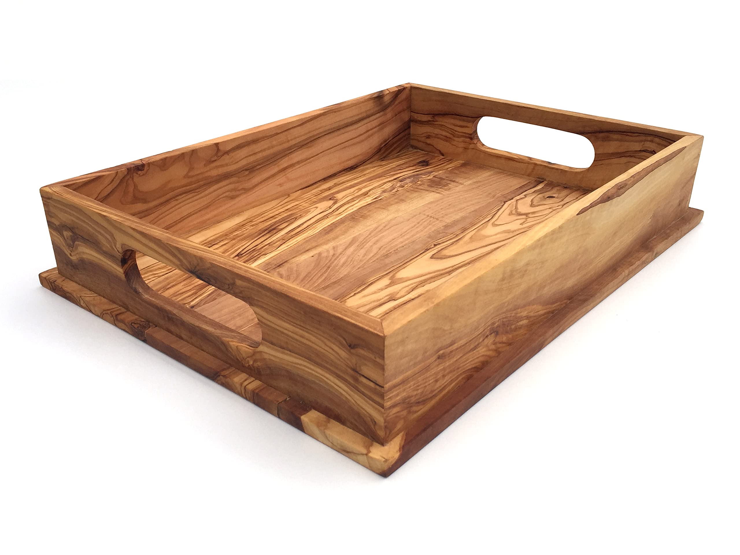 Bandeja para servir con 2 asas, rectangular, longitud 40 cm, bandeja de madera, hecha a mano de madera de olivo, regalo de alta calidad