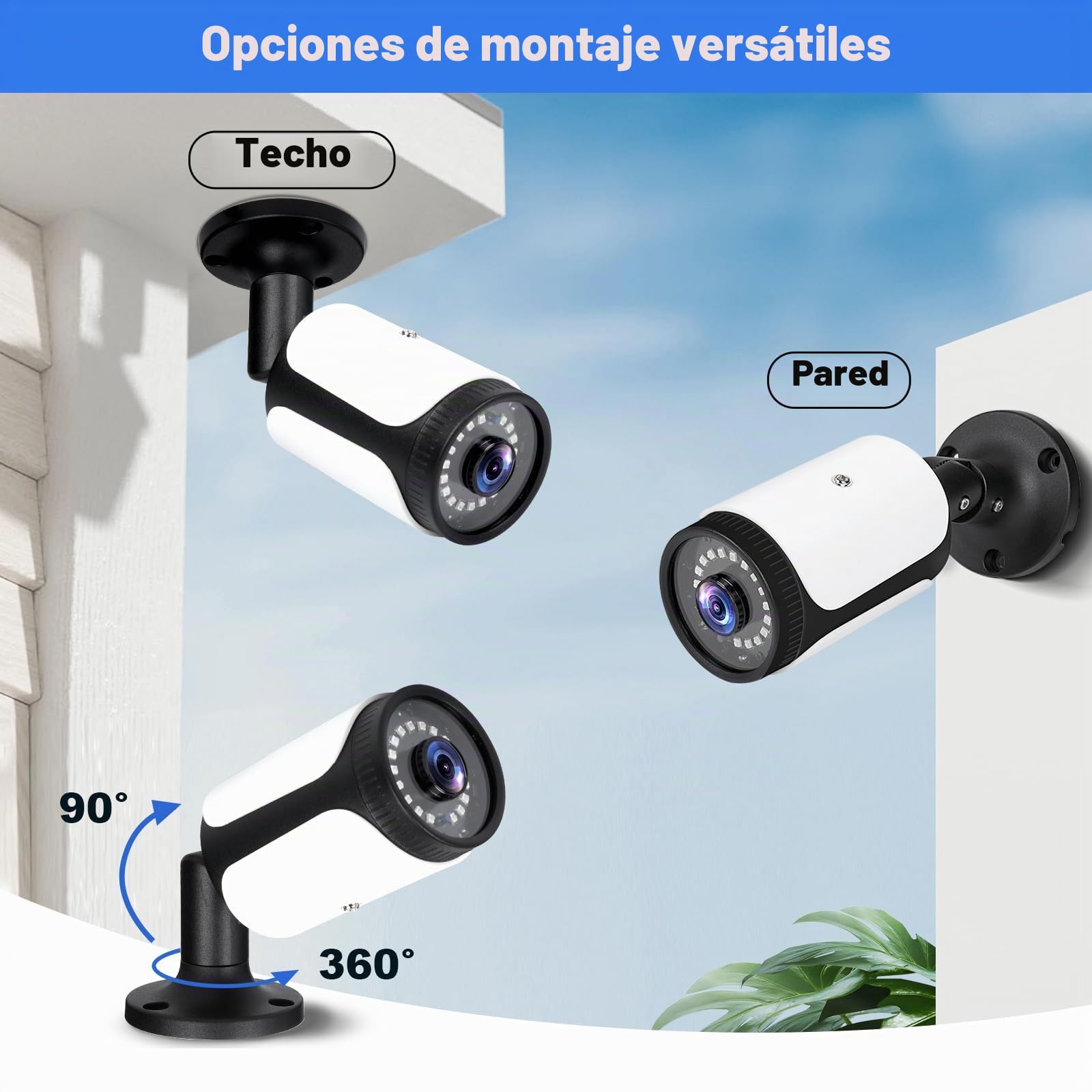 Camara CCTV Gran Angular ángulo de visión de 180°,Cámara para Exteriores Bullet 1080P, cámara analógica HDCVI/HDTVI/AHD/960H, Carcasa de Metal IP66, Formato de Video PAL