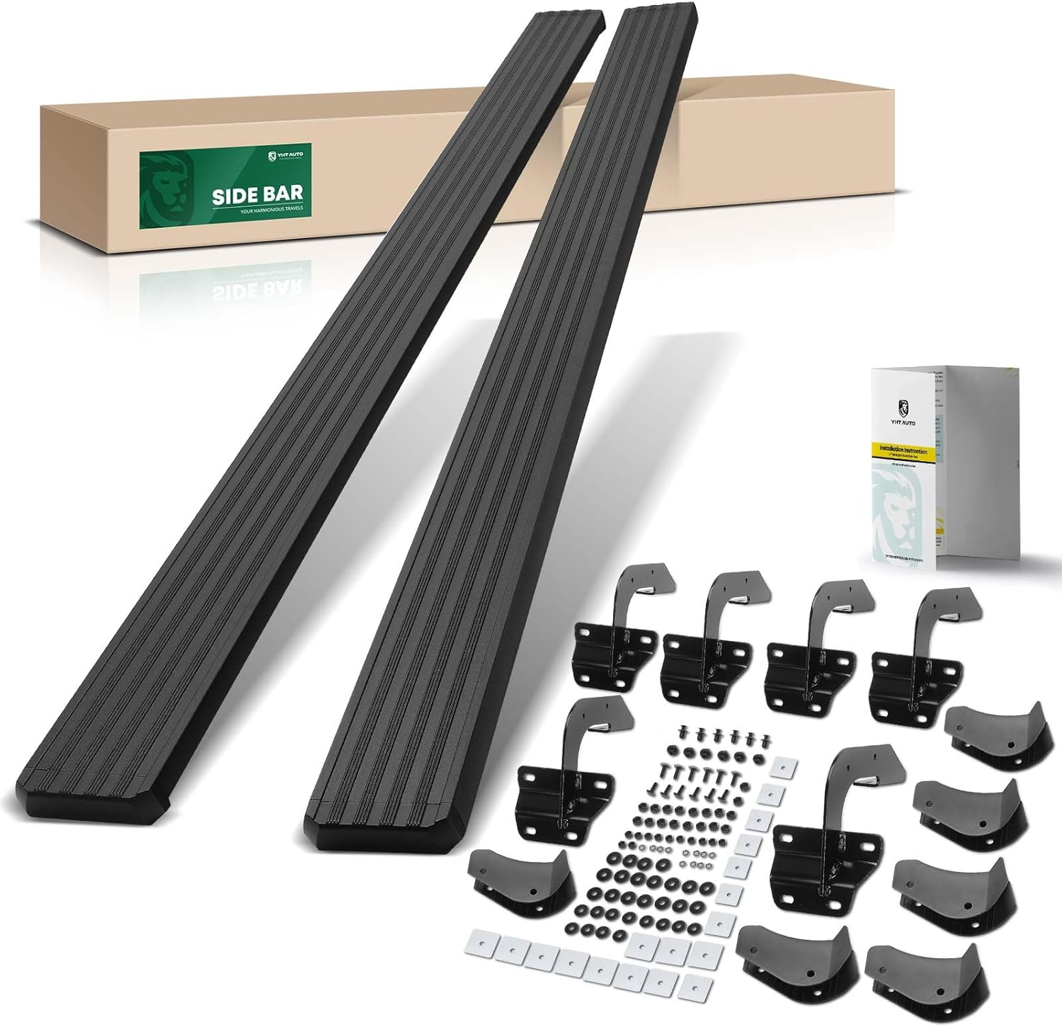 yhtauto 5 inch running boards side steps fit ford f-150 15-24, f-150 lightning 22-24, f-250/f-350/f-450/f-550 super duty 17-24, crew/supercrew cab, aluminum black powder, truck cab side step rails 5 inches