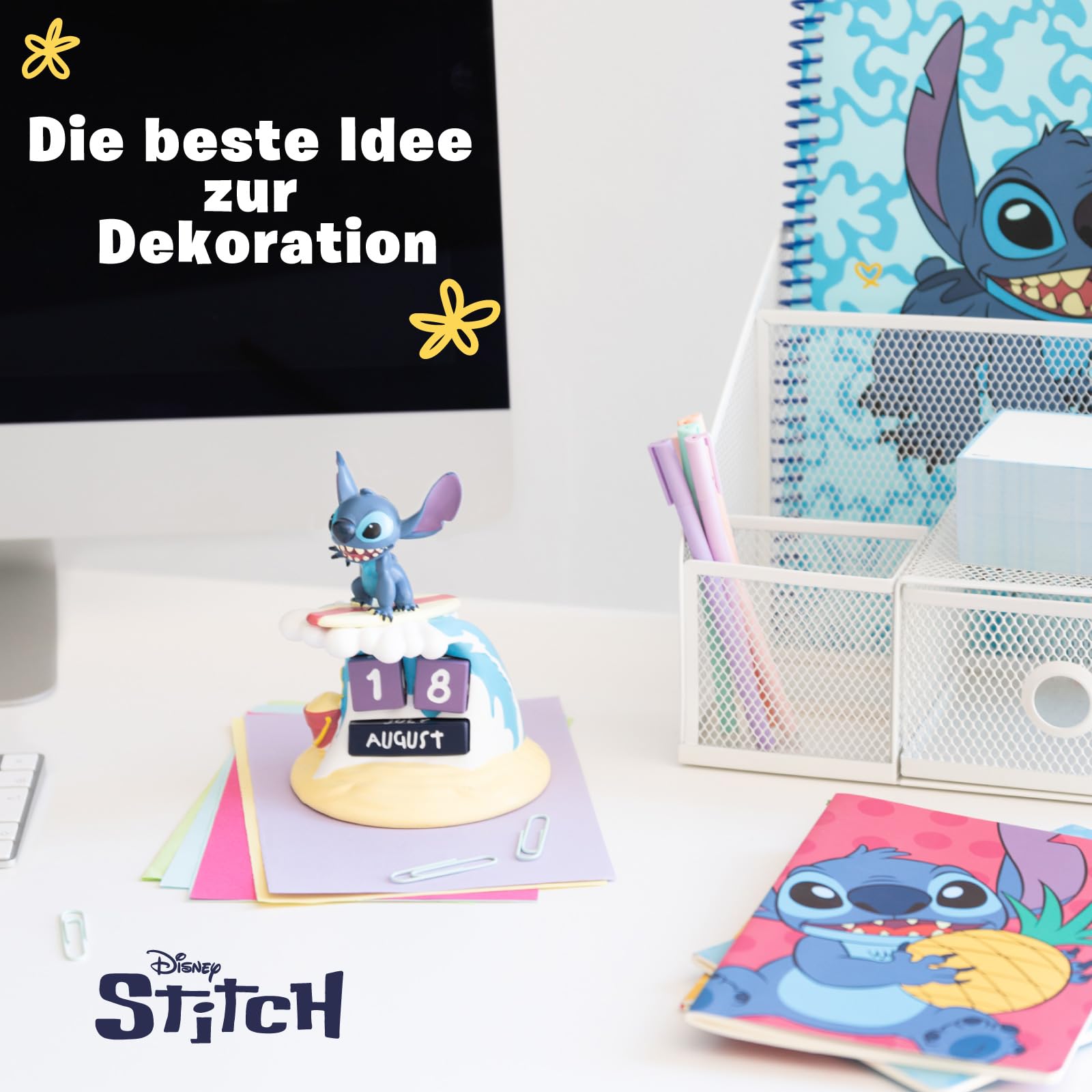 Grupo Erik Ewiger Kalender Disney Stitch Figur Sufer - 3D Kalender Tischkalender zum Aufstellen - Dauerkalender Lilo und Stitch Offizielles Lizenzendprodukt Büro Deko