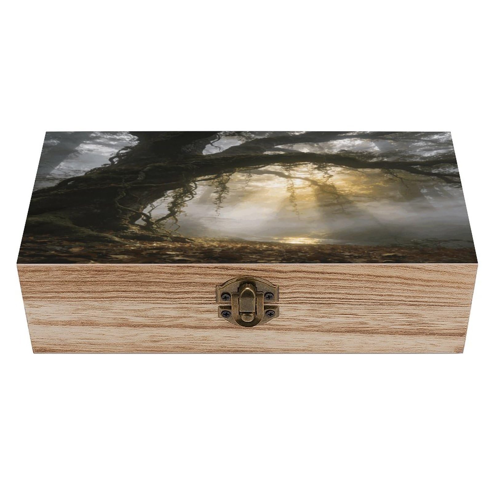 asbwuo Misty Wood Keepsake Box Wooden Box with Hinged Lid