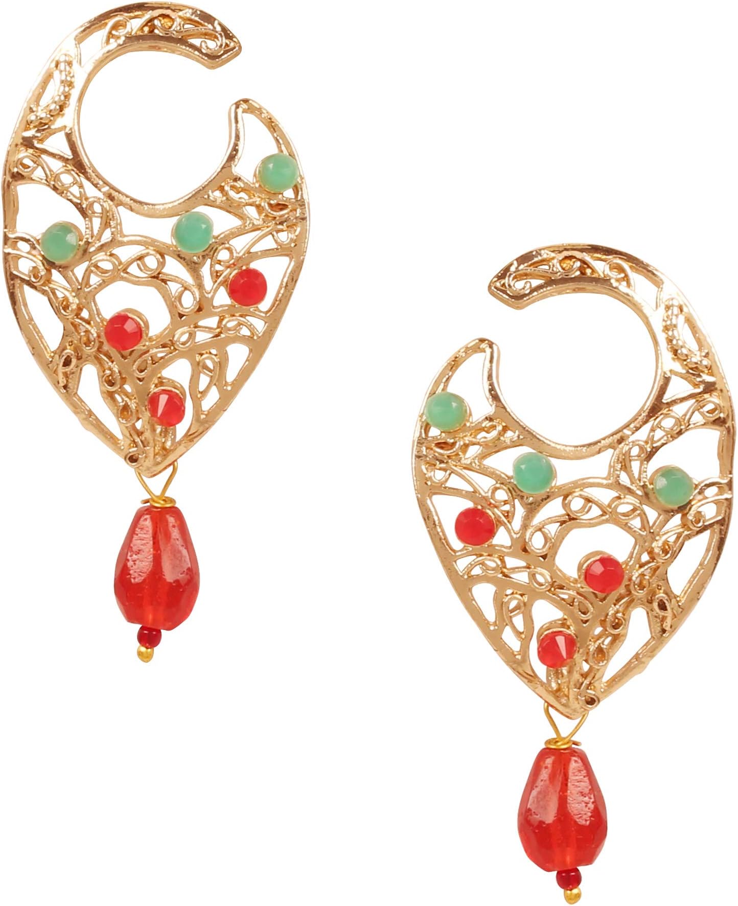 Indian Bollywood fine filigree jali handcrafted Designer Jewelry Earrings In Antique Gold And Silver Tone For Women.