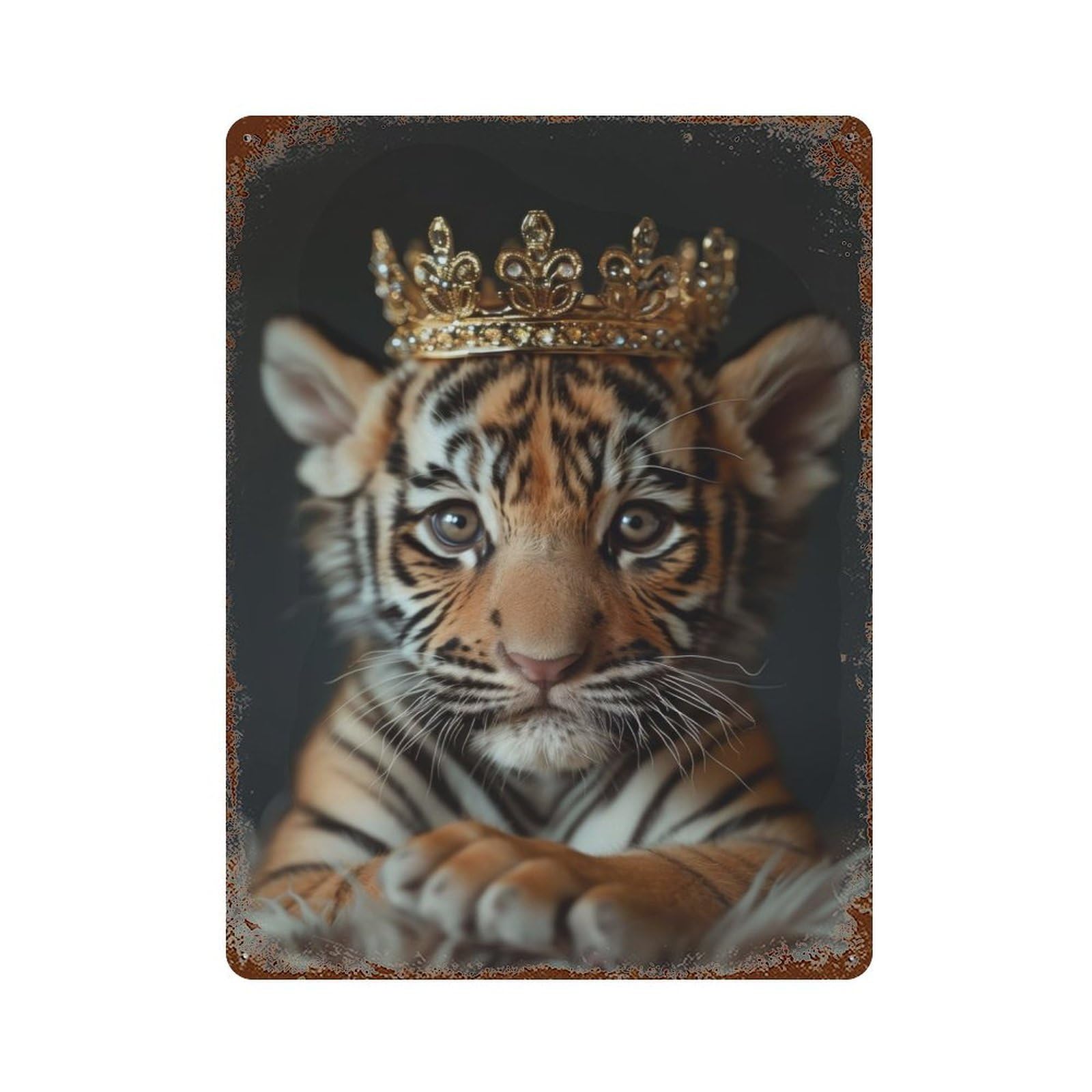 Tiger Pastel Crown Vintage Metal Tin Sign 15.7"x11.8", Farmhouse Wall Decor for Living Room, Hallway And Home Decor