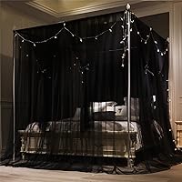Vista 2 de VETHIN Cortina de cama de 4 esquinas con dosel de princesa, doble capa de red acogedora, mosquitero de 4 aberturas, accesorios de decoración