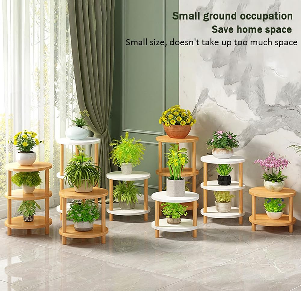 Estante de madera maciza de 3 pisos para flores, estante para flores verdes, balcón, plantas suculentas, maceta, estantería para plantas (blanco)