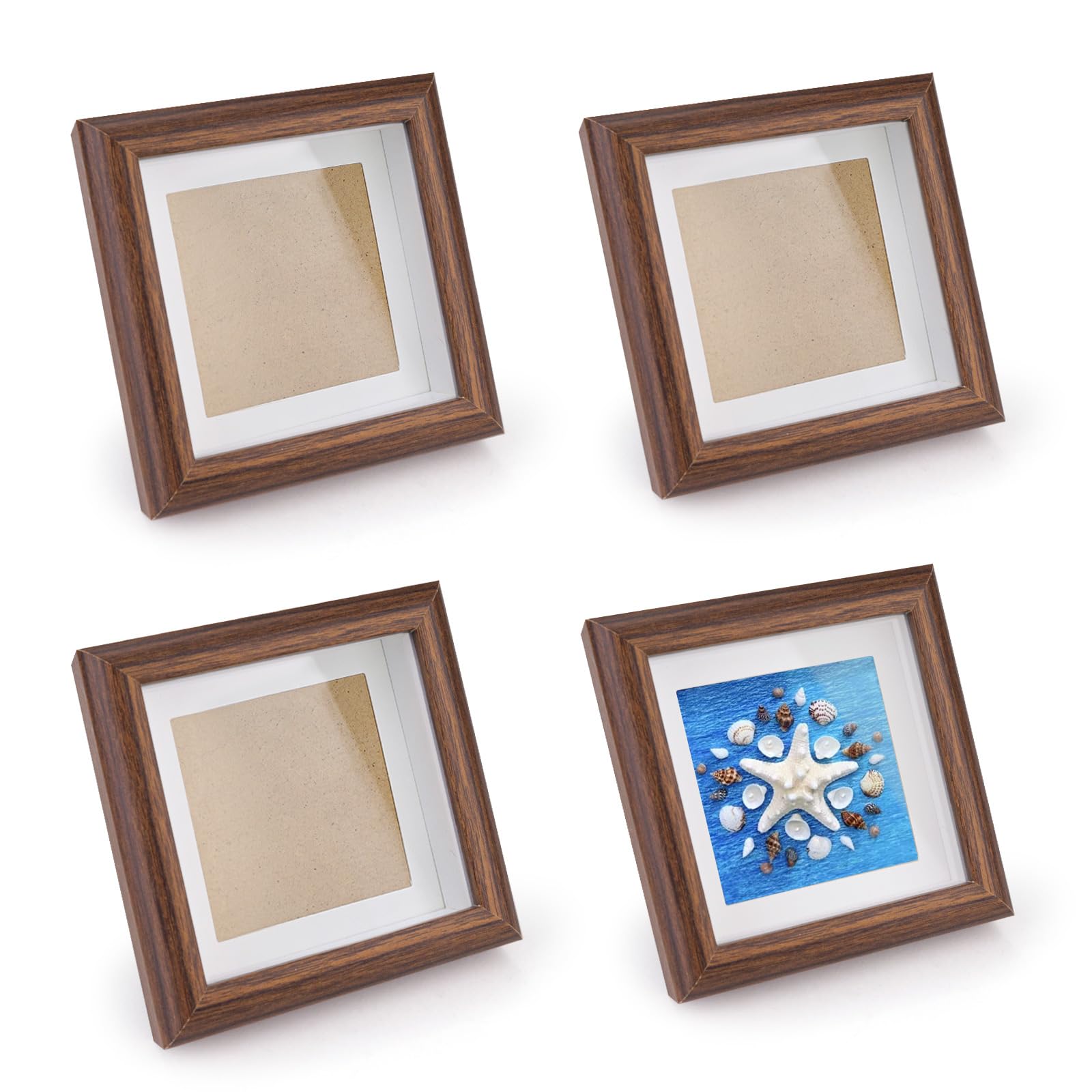 4x4 Shadow Box Picture Frame, Set of 4 Walnut Hollow Frame Clear Glass