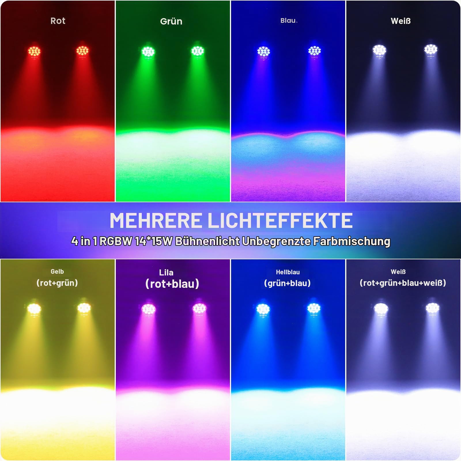 210W RGBW LED Par Scheinwerfer, Multi-Effekt DMX512 Leiser Betrieb LED Bühnenlicht Hochleistungs-Strahler mit Soundaktivierten für Party DJ Drama Club Hochzeit Halloween