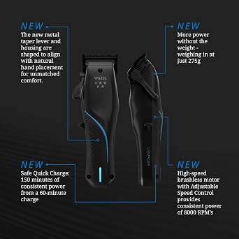 Wahl Professional 5 Star Vapor Clipper with Low Profile Charging Stand | Corded/Cordless F32 FADEOUT Balding Blade & 8000 RPM Brushless Motor, 150 Min Runtime, Weighted Stand with 4 Inserts