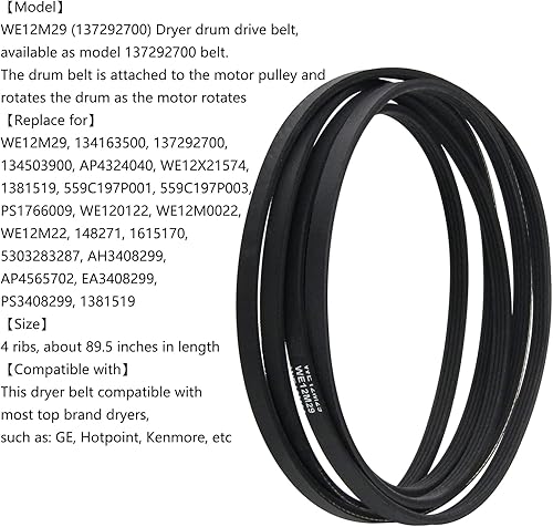 Miniatura 5 de Homhelar WE12M29 Correa de transmisión de tambor para secadora GEHotpoint, reemplazo para WE12M22, 137292700, WE120122, WE12M0022, AP4565702,