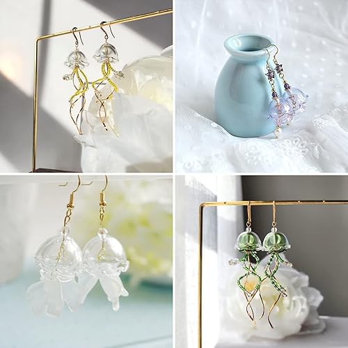 Vista 57 de FASHEWELRY 10 cuentas de cristal hechas a mano, cuentas florales de cristal, cuentas espaciadoras de flores de trompeta transparentes, cuentas