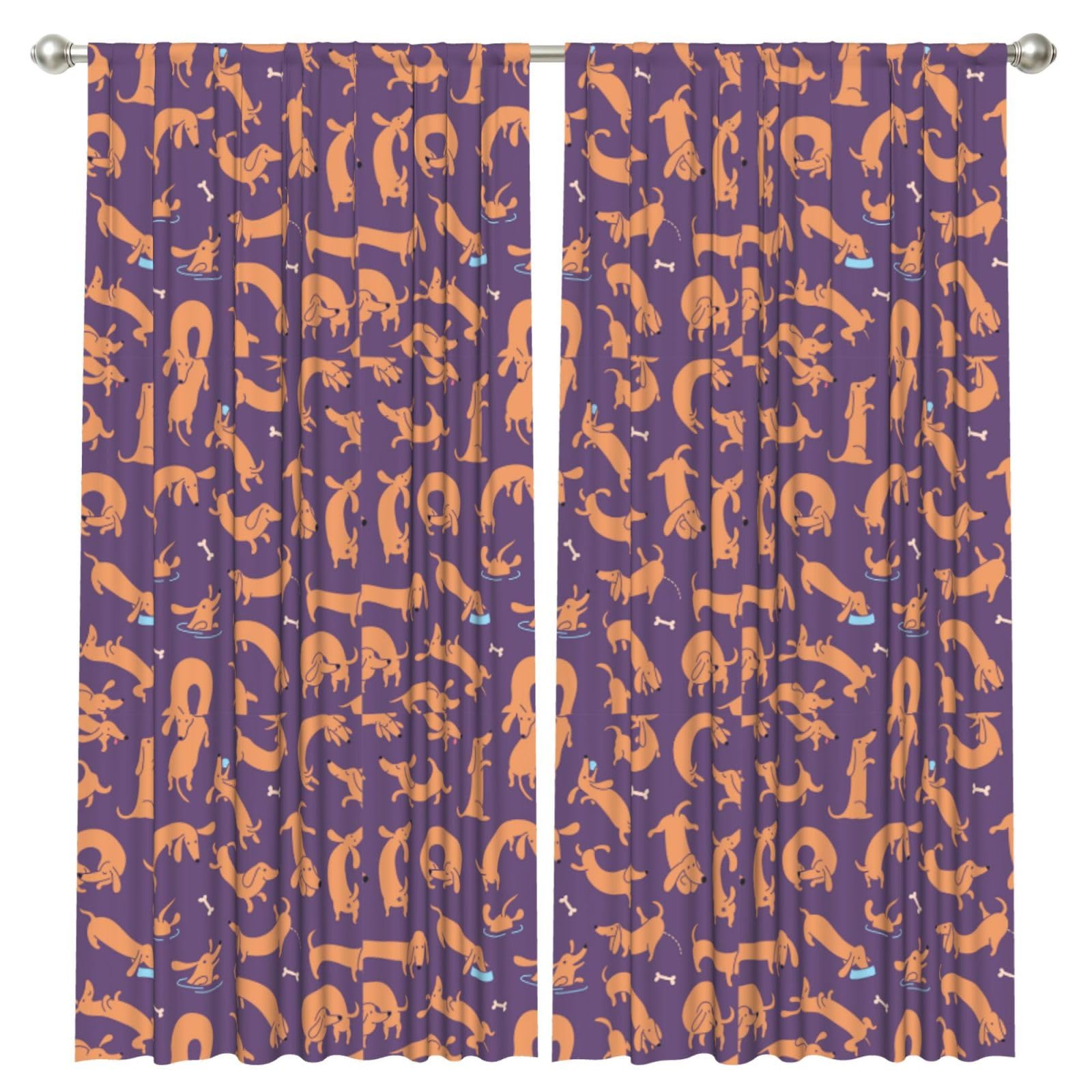 InOmak Playing Dachshund, 2 Panels Window Curtains 52 x 84 Inch Blackout Curtains for Living Room Bedroom