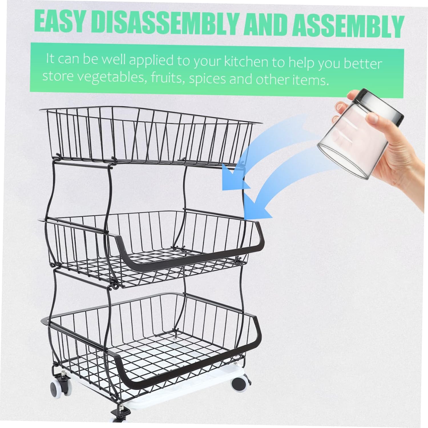 CHILDWEET 1set Kitchen Storage Versatile Utility Trolley for Fruits and Vegetables Mobile Organizer for Home and -Saving Design Wheels