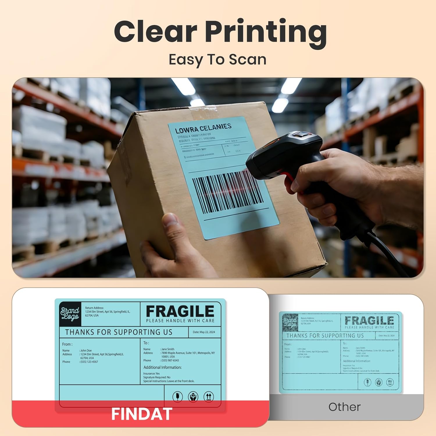 4×6 Inch Shipping Thermal Labels Vinyl Blue Direct Printing Stickers Rectangle Waterproof elf-Adhesive Perforated Mailing Label for UPS Package Business Postage Barcode 250 PCS