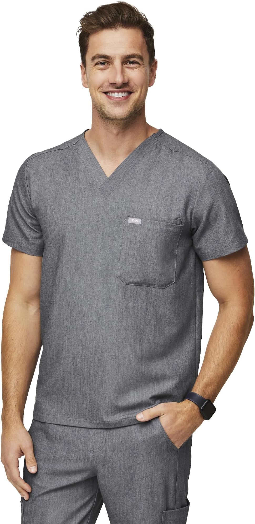 FIGS Leon Scrub Top for Men – 3 Pockets, Tailored Fit, Modern V-Neck, 4-Way Stretch, Moisture-Wicking