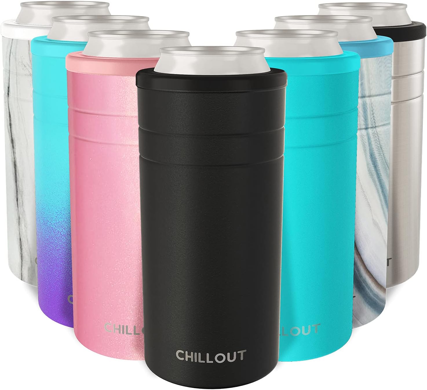 CHILLOUT LIFE Skinny Can Cooler for Slim Beer & Hard Seltzer | 12oz Stainless Steel Tall Triple Insulated Can Drink Holder, Black - 1 Pack: Home & Kitchen
