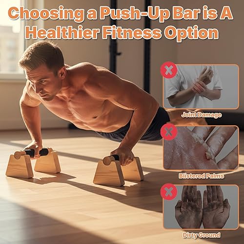 Miniatura 3 de Barras de paraletas, 2 piezas de equipo de calistenia de madera con base antideslizante para entrenamiento de mano, barras de flexión, barra de