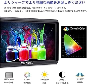 Amazon.co.jp: Feelworld FW568 カメラ用モニター 5.5インチIPS 超薄型