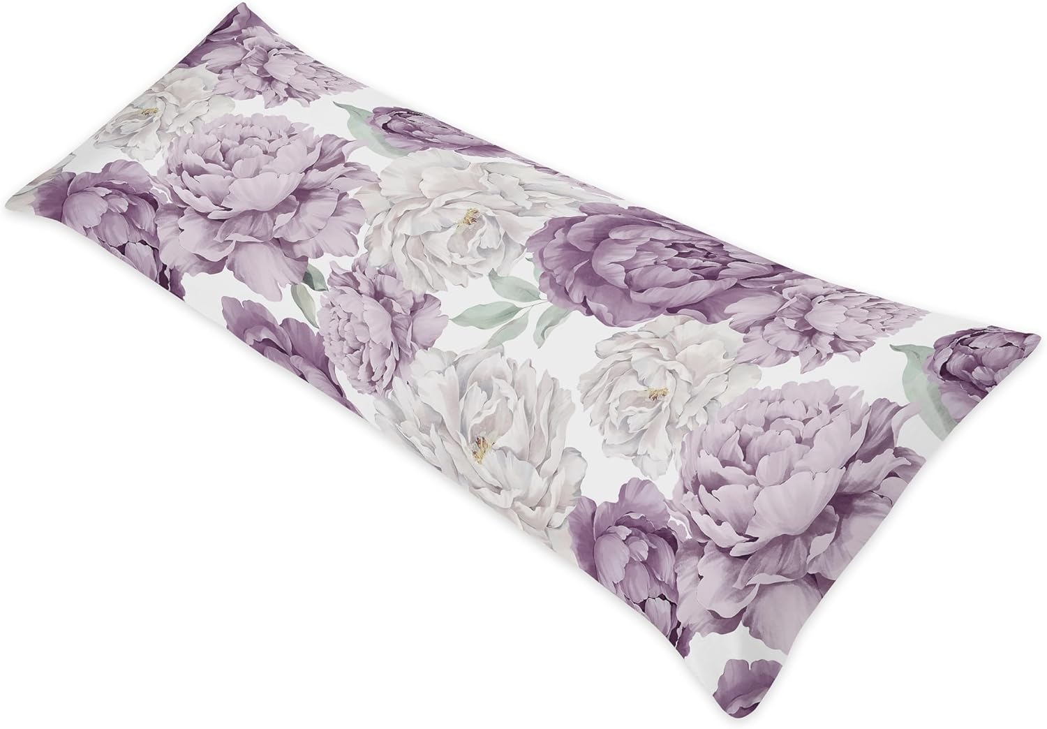 Sweet Jojo Designs Lavender Purple Boho Shabby Chic Floral Girl Body Pillow Cover Case Decorative Accent Long Couch Kids Bed Pregnancy Pillowcase 54x20 Ivory Bohemian Vintage Garden Watercolor Nature