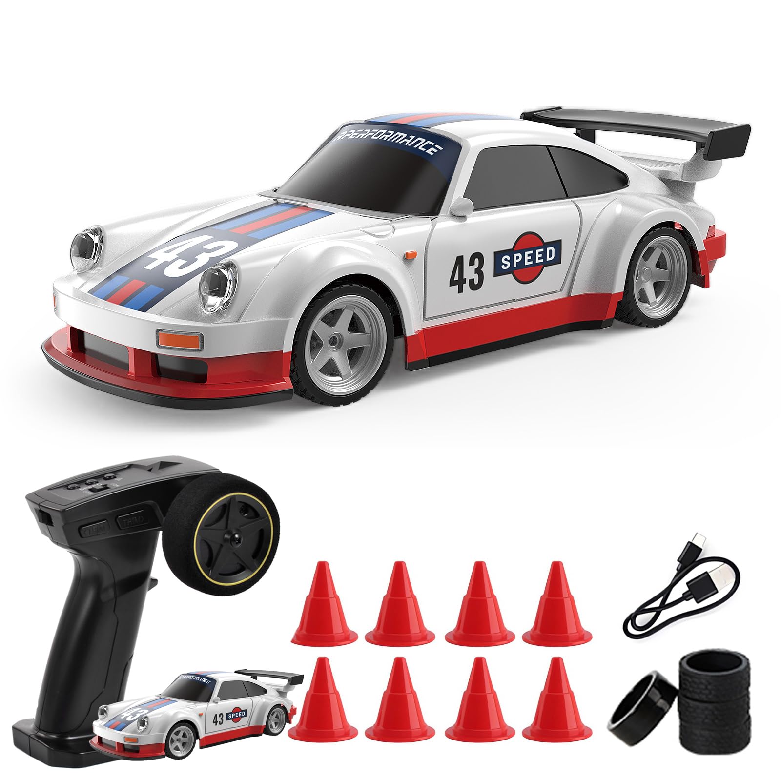 Mini RC Drift Car 1:43 Scale 2,4GHz 15KM/H hohe Geschwindigkeit Sport Rennauto Ferngesteuert Auto Modell mit Licht für Jungen Mädchen und Erwachsene Geschenk
