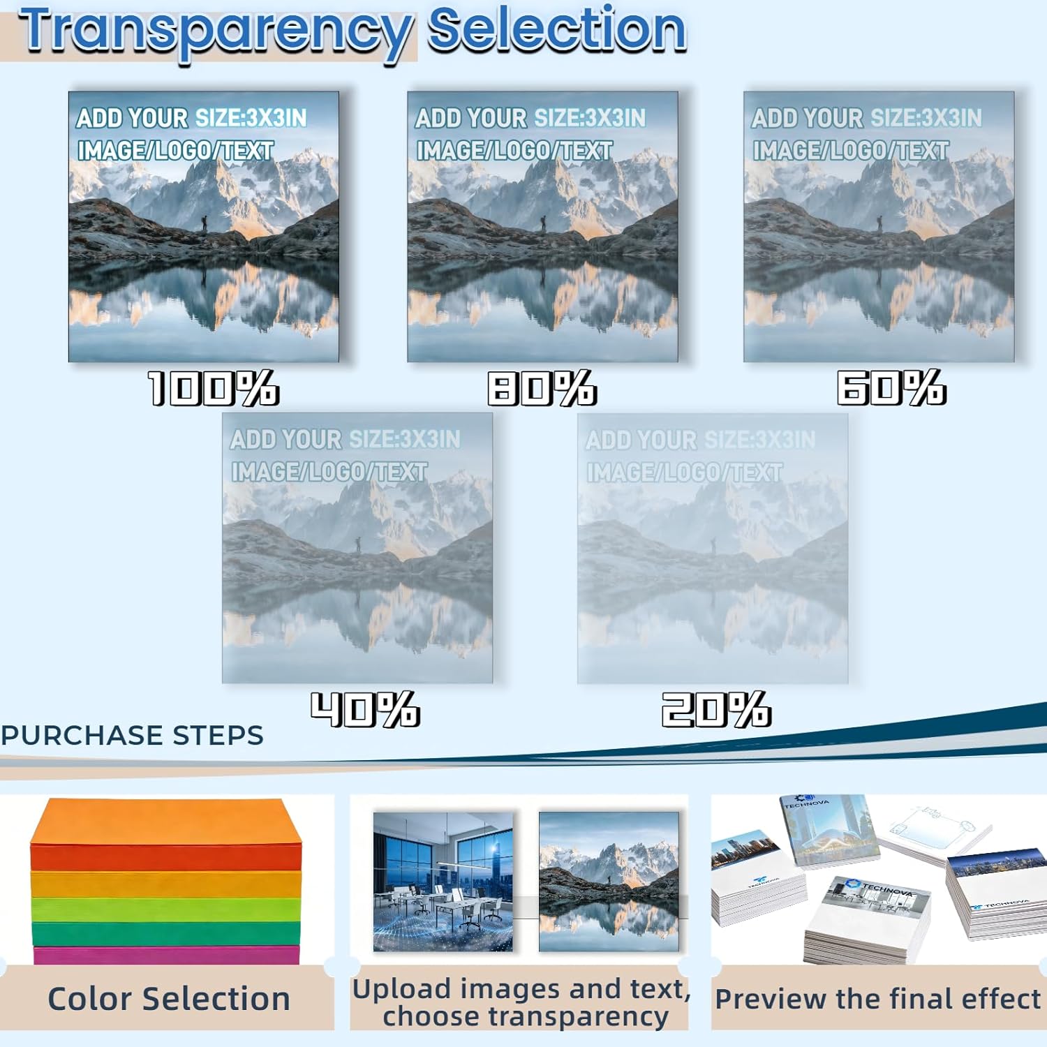 Custom 3x3 Inch Sticky Notes – Personalized Bulk Notepads 5-500 Pack, 50 Sheets/Pad, Text or Logo for Office, School, Business Marketing (30)