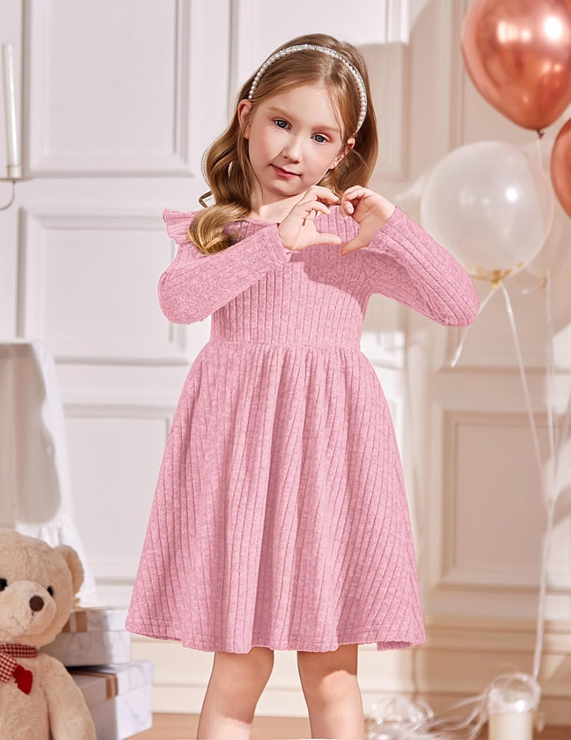 Arshiner Toddler Girl Dress Baby Girls Knitted Ruffle Sleeve Pocket Dresses A-Line Flared Fall Winter Clothes for 2-8 Years - Image 7