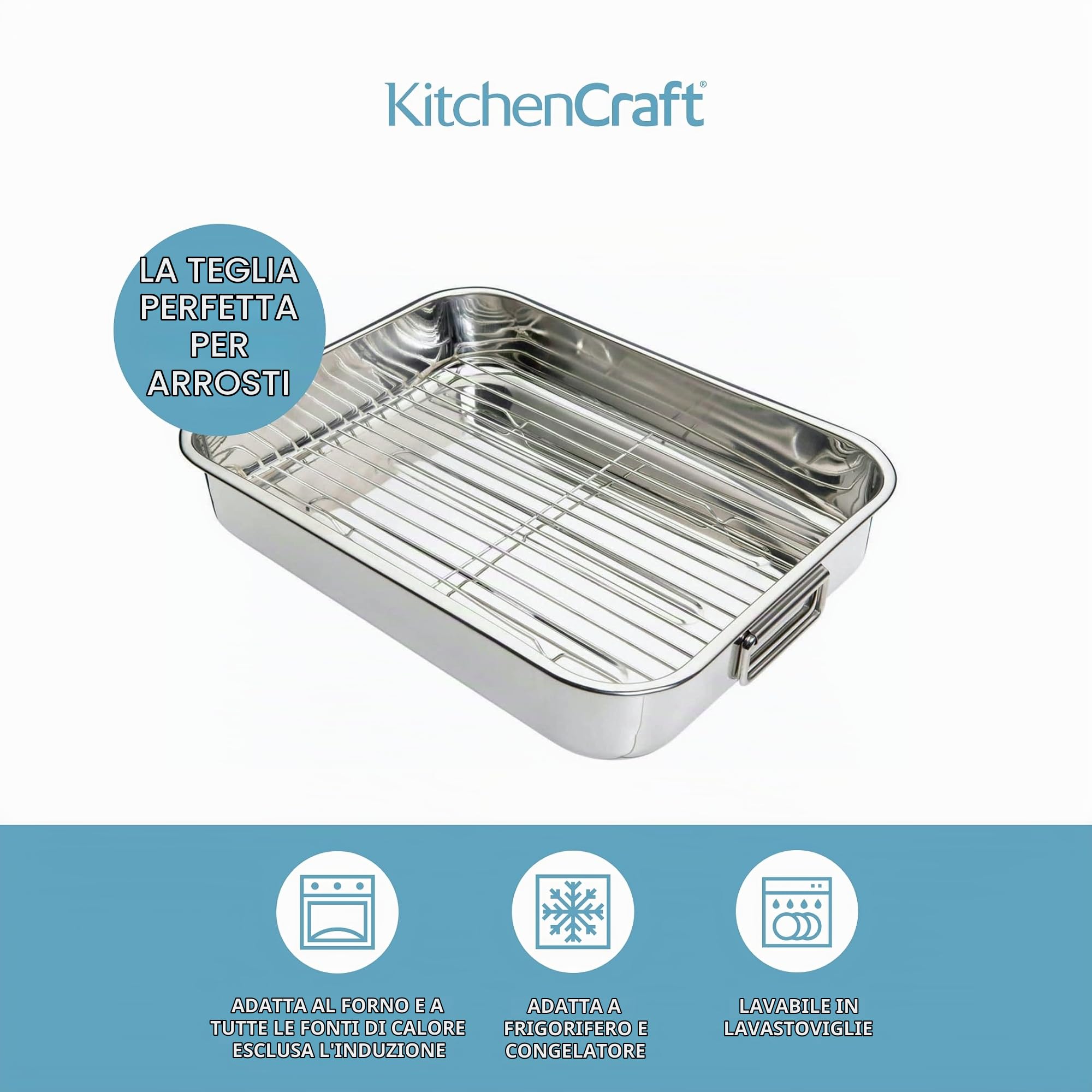 Kitchen Craft Padella per arrosto in acciaio INOX con griglia
