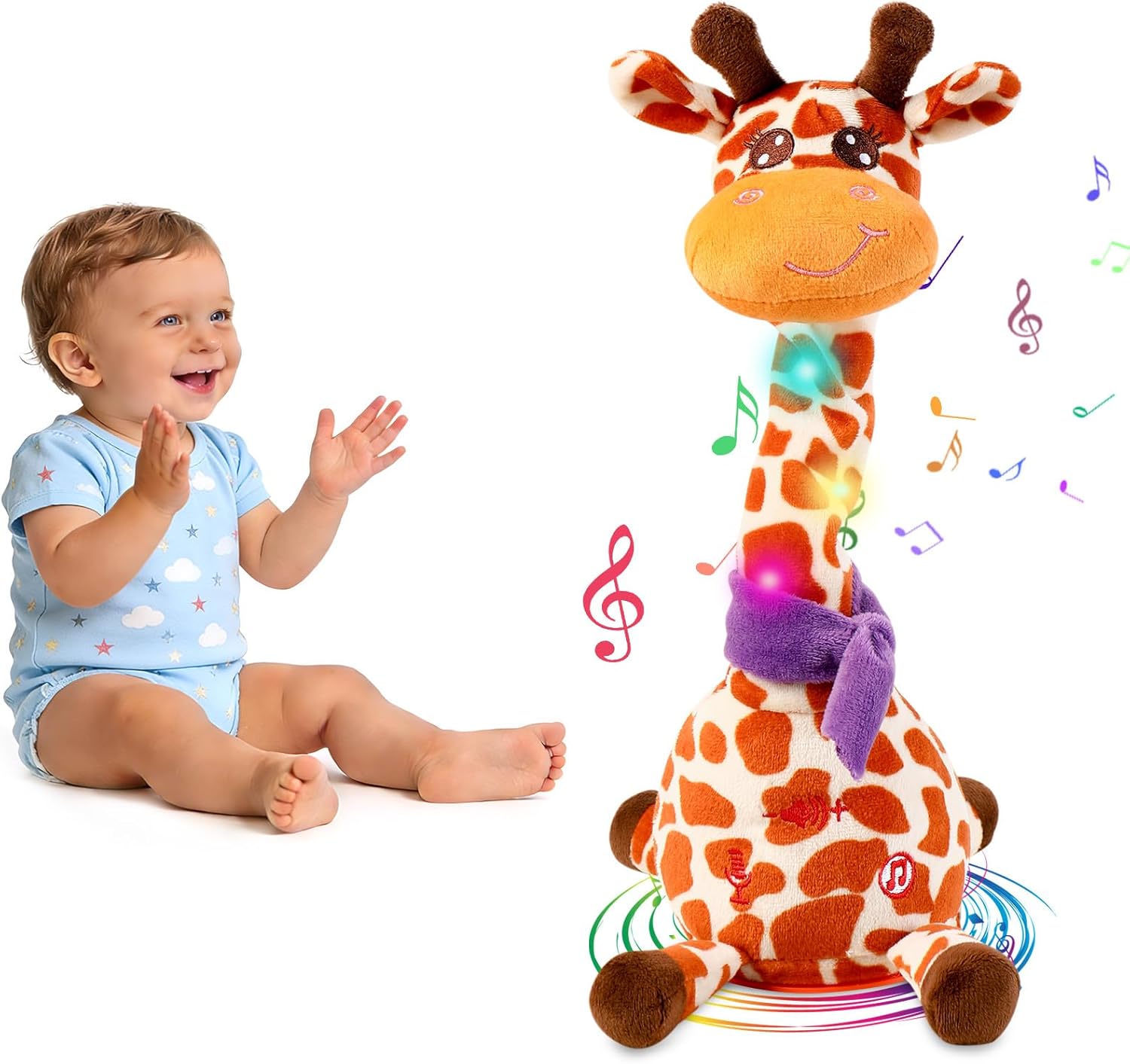 Dancing Talking Giraffe Toy, Stuffed Animal Baby Toy Repeating What You Say, Glowing Musical Electronic Giraffe Gifts for Toddlers 1-3 Years Old, Easter Gift for Kids (New Giraffe)