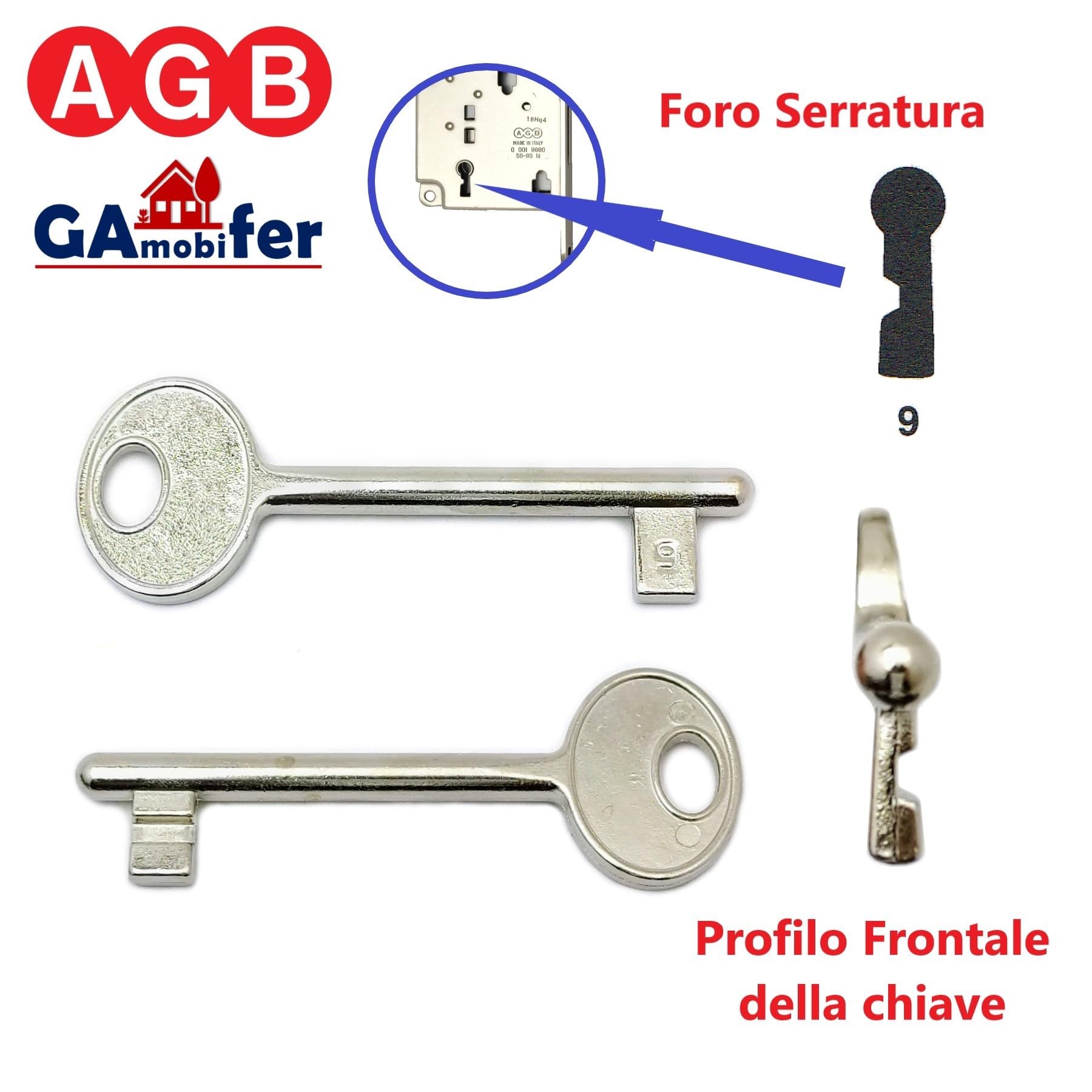 AGB Internal Recessed Lock Key (NICKEL Plated, No. 9), N. 9 - Image 2