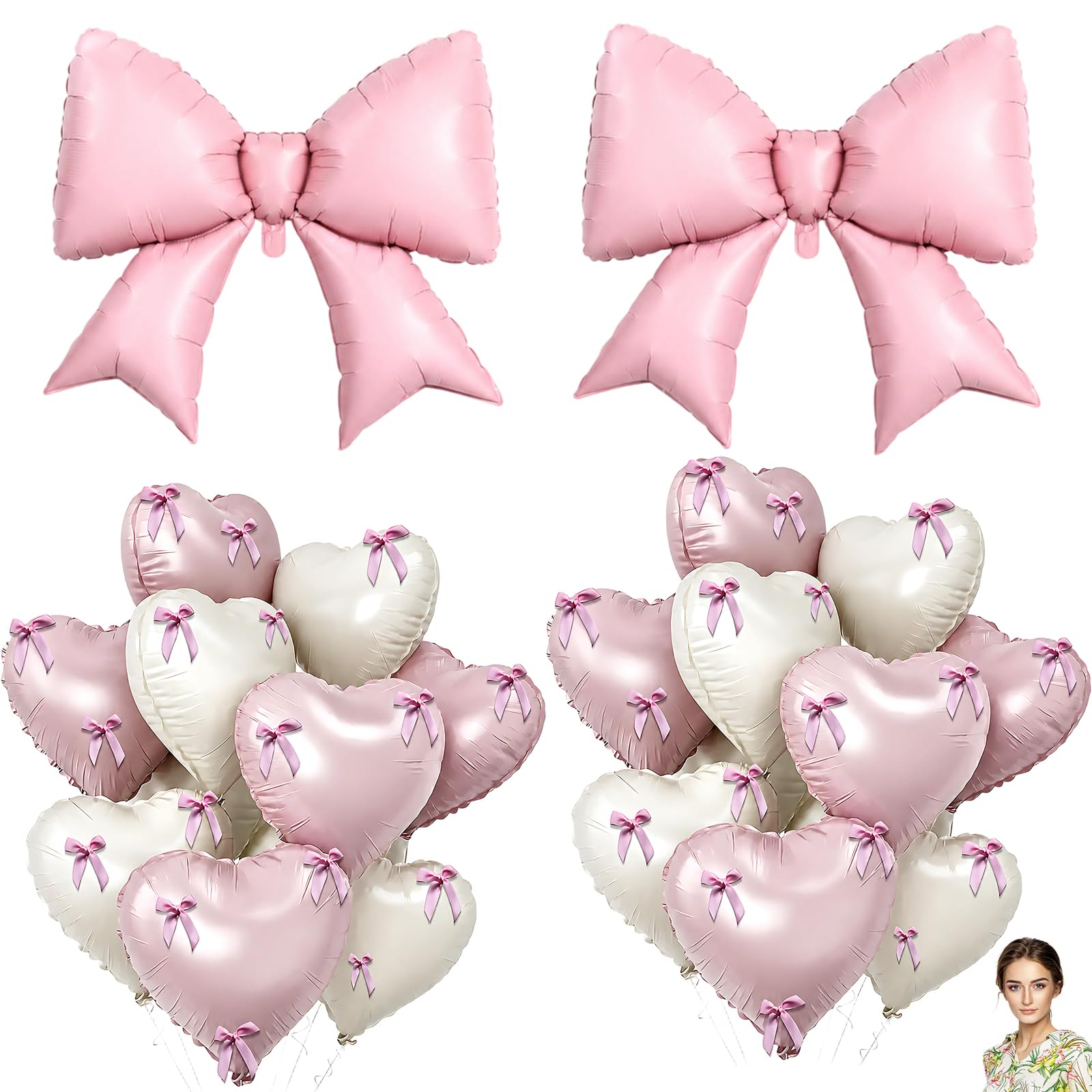 Pink Bow Balloons, Bow Balloons, 82-Piece Pink Balloons Decoration Set for Birthday Party, Indoor and Outdoor Decorations, Engagement, Wedding Anniversary Supplies and Photo Booth Props