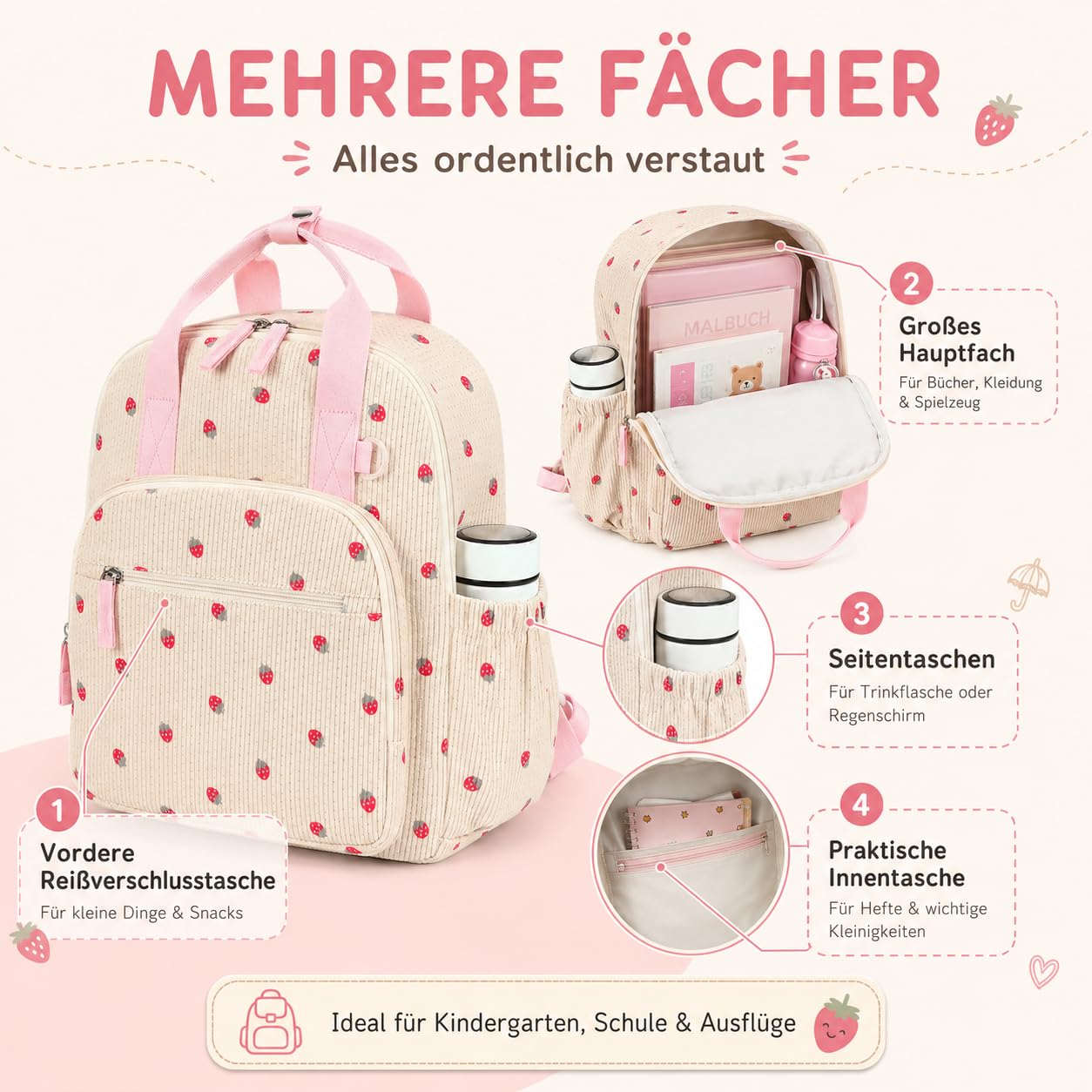 LEDAOU Zaino per bambini, impermeabile, per bambini da 2 a 4 anni, scuola materna e scuola, per ragazzi e ragazze, Z-dinosauri verdi, Für 4–8 Jahre (15″ hoch, geeignet für A4-Ordner)
