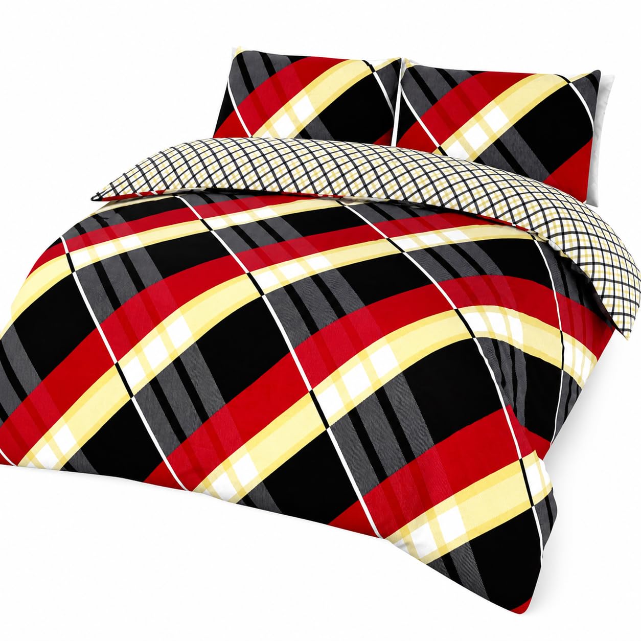 Nightzone Hardly Black Luxury Polycotton Printed Effect Hardy Check Striped Duvet Cover With Pillowcases Bedding Set (, Double)