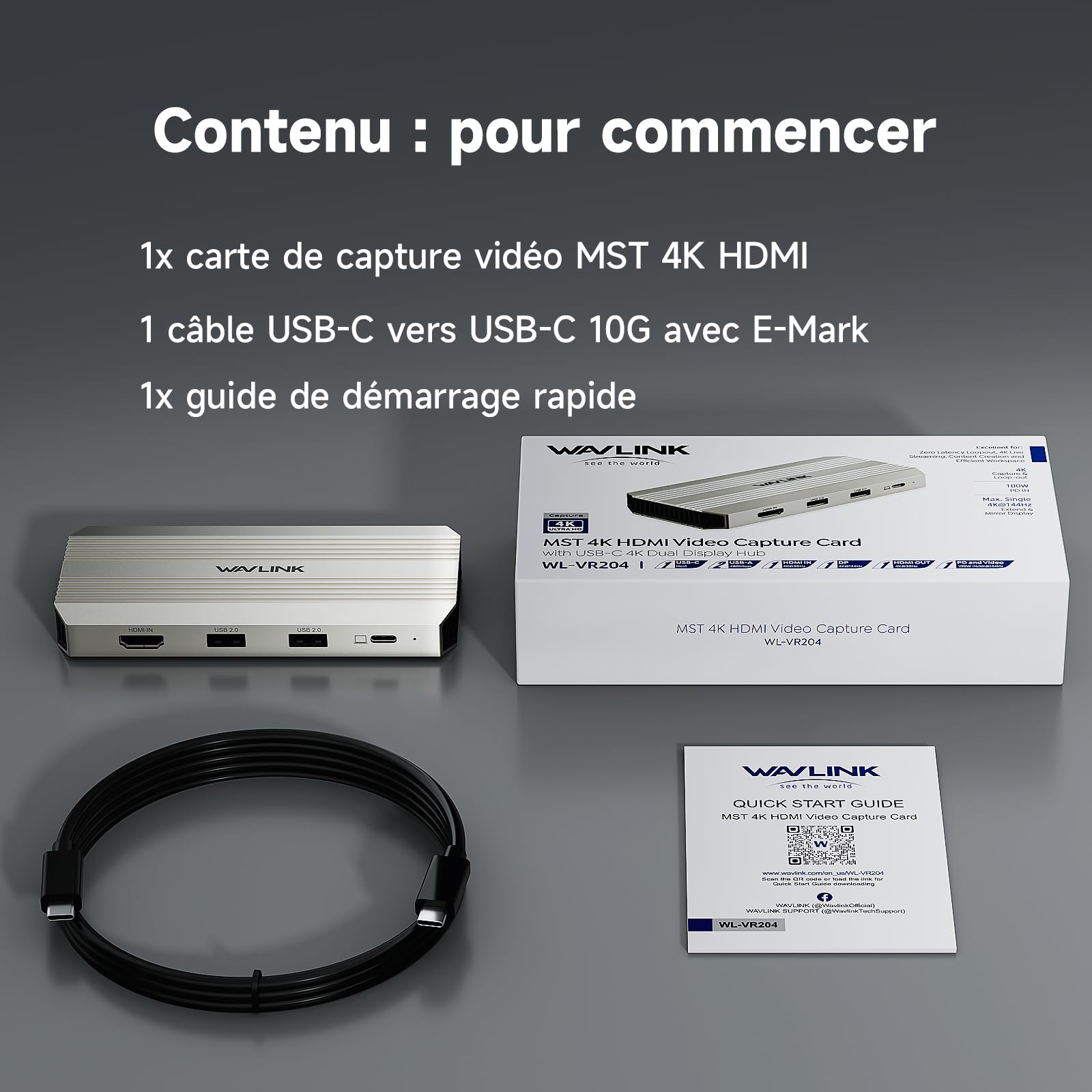 WAVLINK Carte de capture HDMI 4k pour streaming et écran 4k @ 144Hz, 100 W PD, compatible PS5/Xbox/Switch, OBS, Windows/Mac