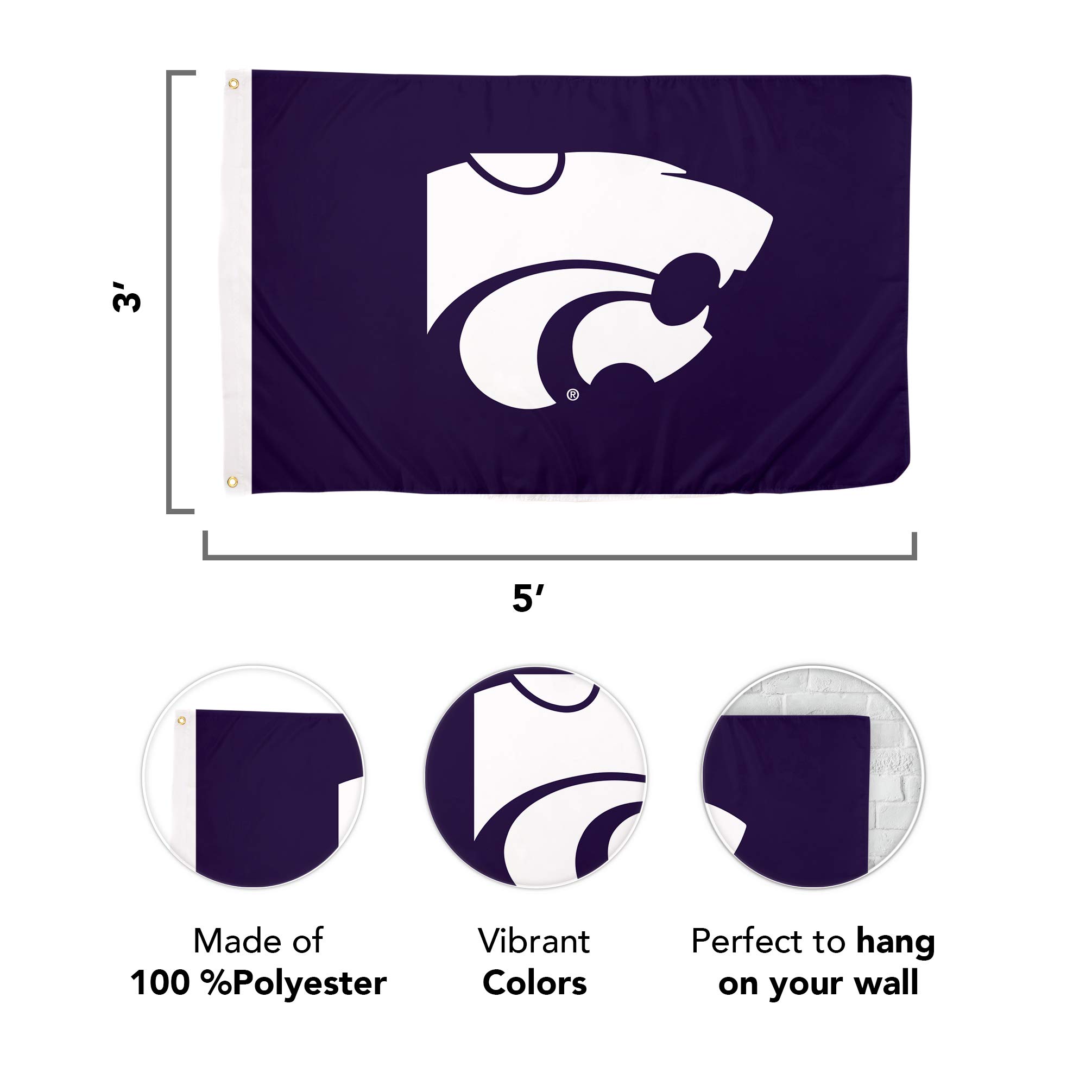 Kansas Wesleyan University KWU Coyotes Flag - 3x5 Feet Desert Cactus Polyester Indoor/Outdoor Flag, Officially Licensed - View #10