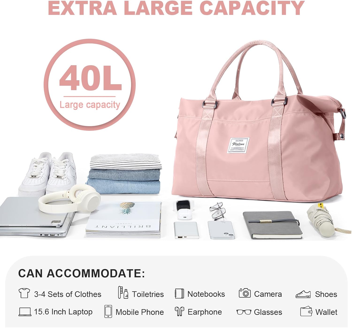 hyc00 travel duffel bag,carry-on overnight weekender bags for women,sports tote gym bag with wet pocket a1-pink extra large travel bag